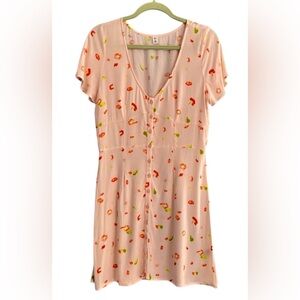 NWOT BP Peach Floral Button Down V Neck Mini Dress Sz 14